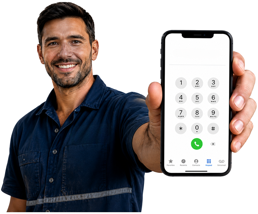 Woolloomooloo Blocked Drains plumber holding a phone — call 1300 261 965