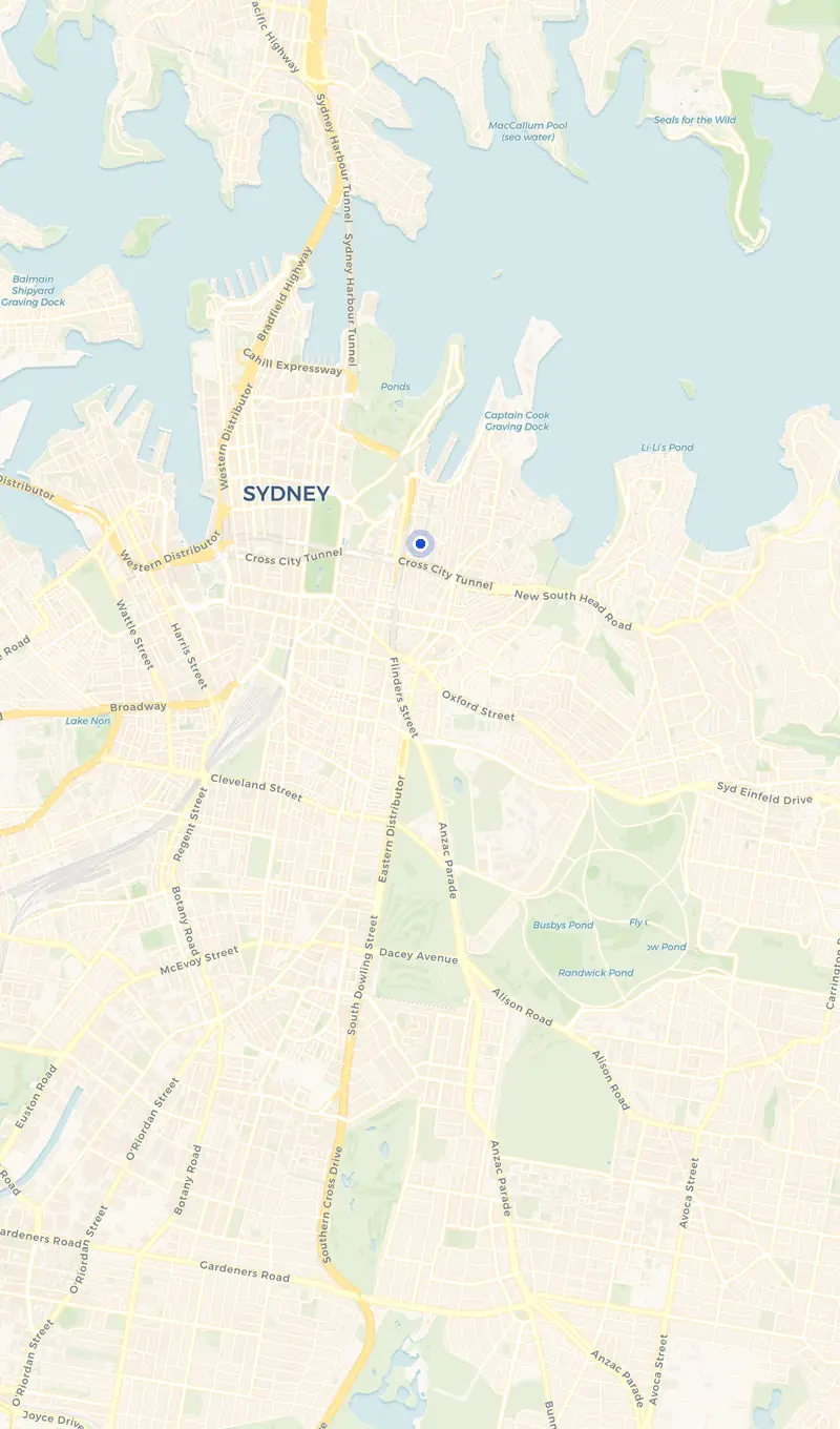 Map of the Woolloomooloo service area and the surrounding suburbs we cover.
